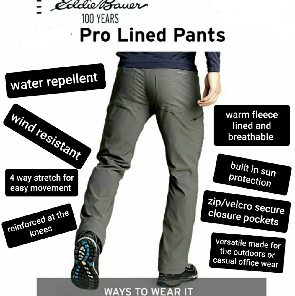 Eddie Bauer Wind Rain Resistant Sun Protection Pro Lined Pants